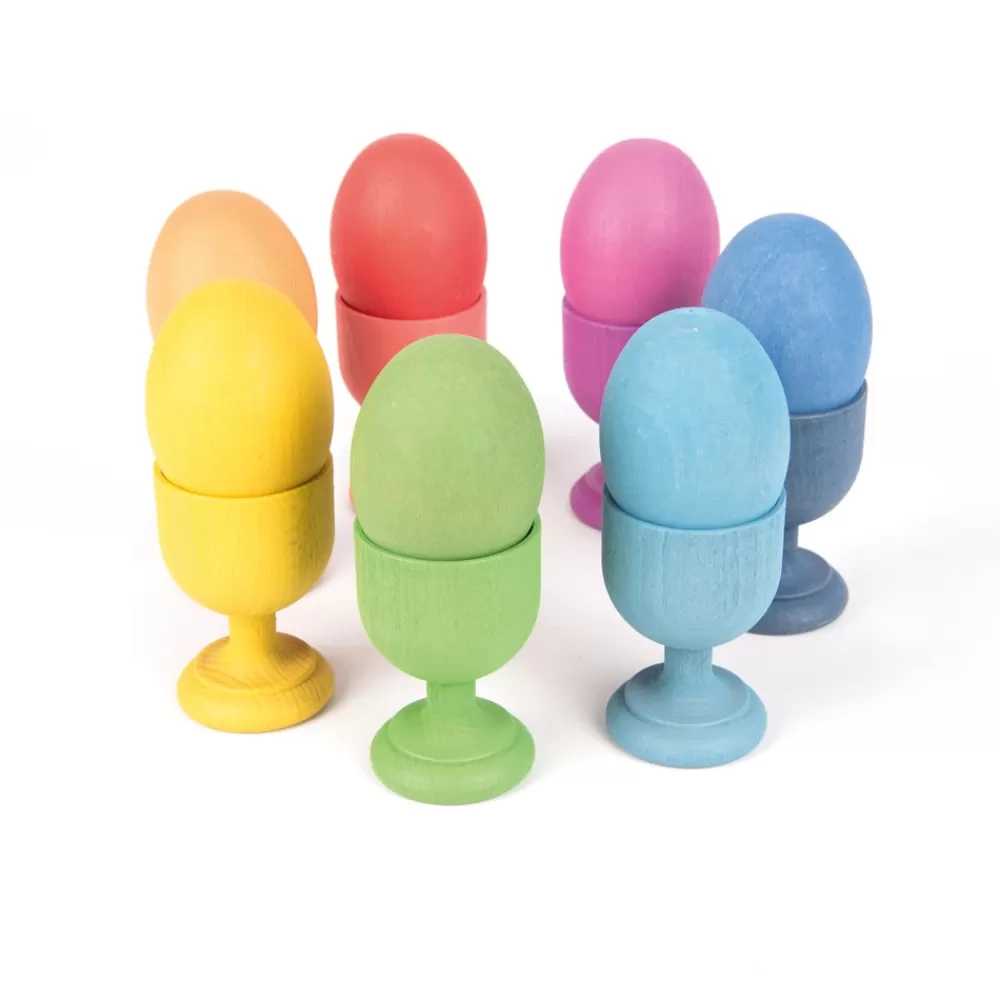 Coquetiers en bois arc-en-ciel x 7-HOPTOYS Outlet