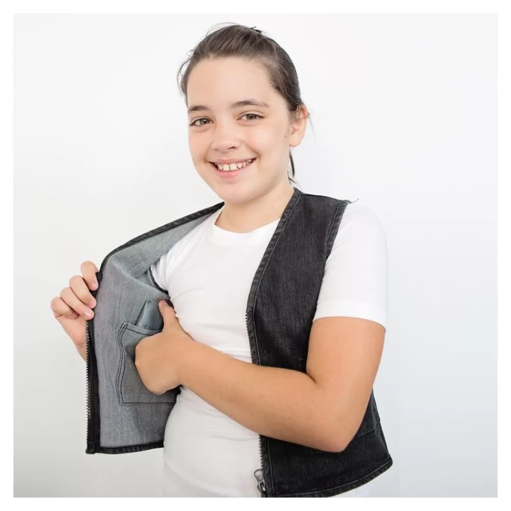 Gilet stretch en jean noir lesté --HOPTOYS Fashion
