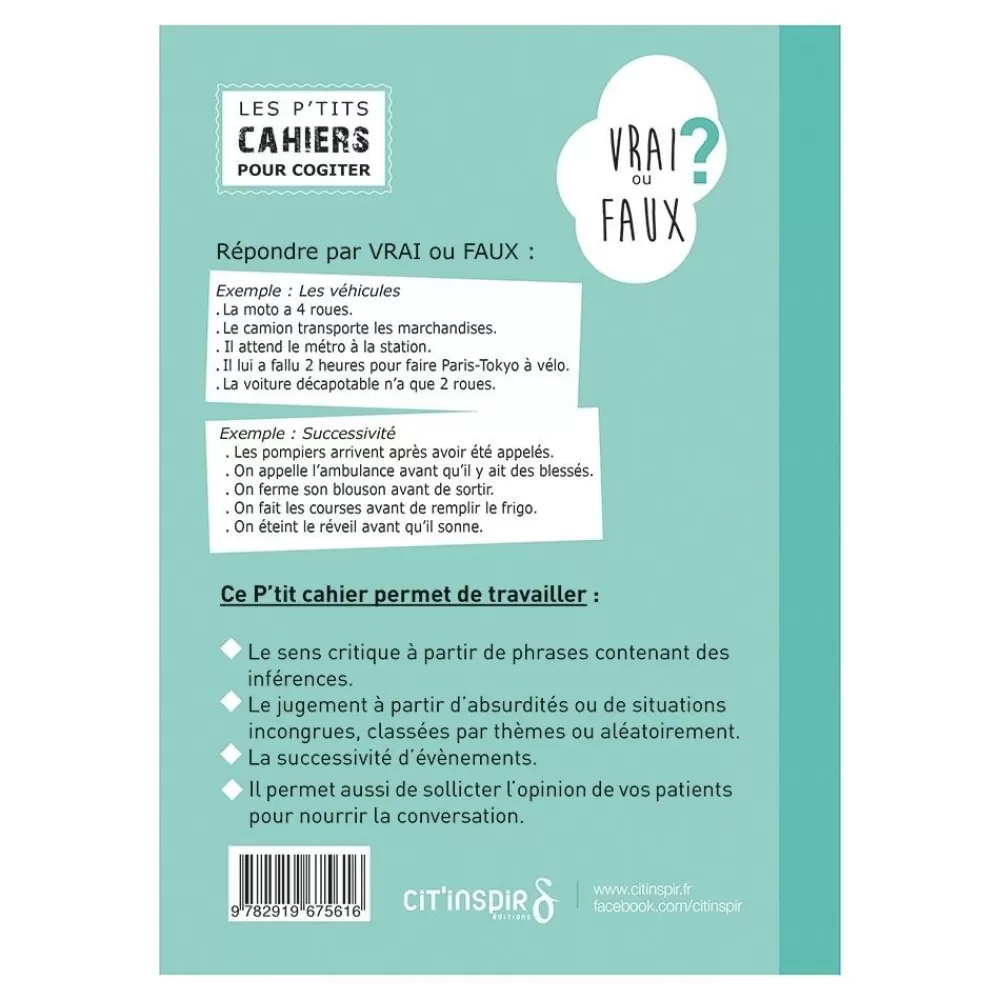 Les p’tits cahiers pour cogiter – n°1 vrai ou faux? --HOPTOYS Online